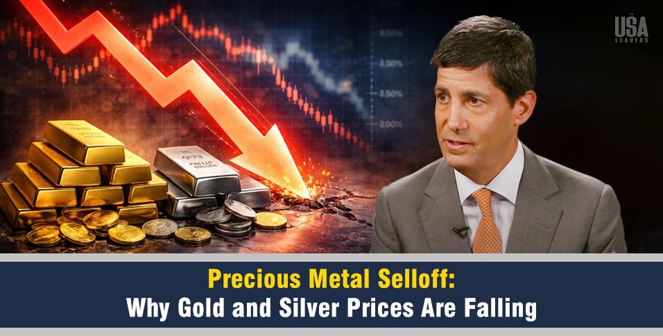 Precious metals selloff 2026 showing gold price decline and silver market crash amid strong US dollar and Federal Reserve rate expectations
