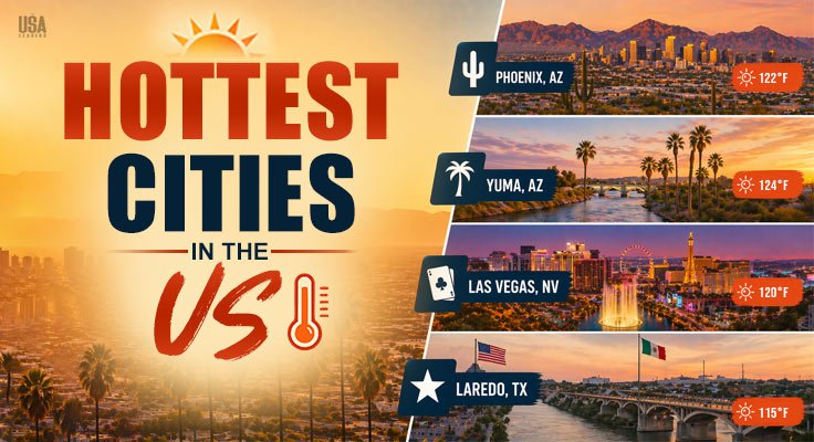 Hottest cities in the US 2026 ranked by temperature and heat index