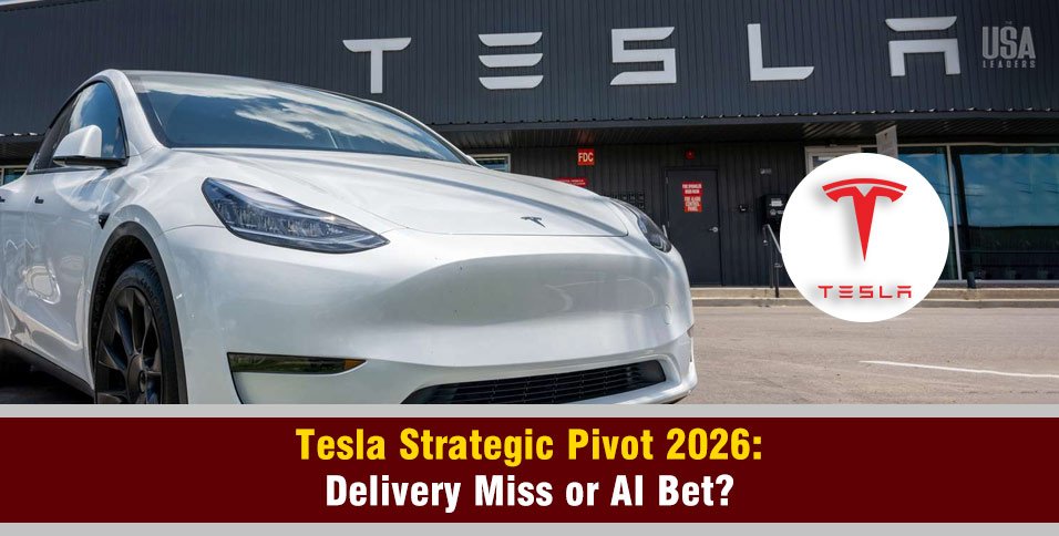 Tesla Strategic Pivot 2026 showing EV production slowdown and AI transition strategy